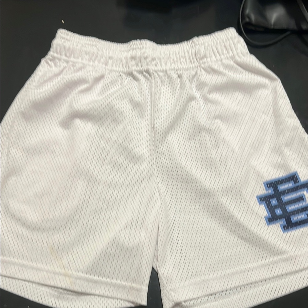 Eric Emanuel White and Blue Athletic Shorts